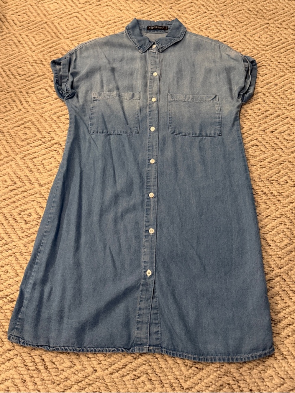 Button-Front Denim Mini Dress - Blue